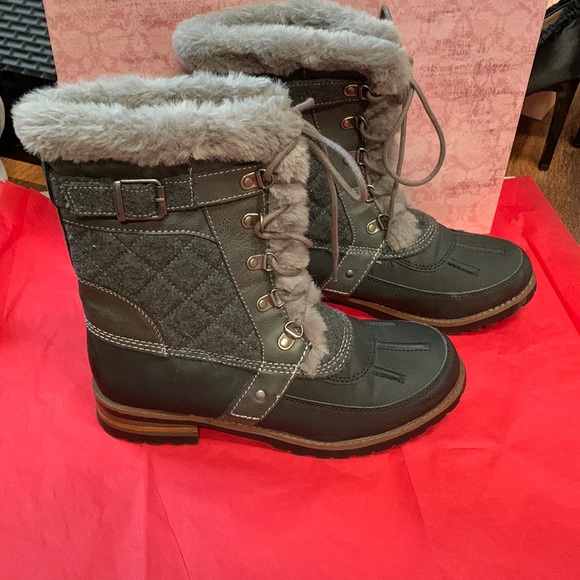 Rock & Candy Shoes - NWOT Rock&Candy black canvas/grey wool lace up winter boots w faux fur sz9.5